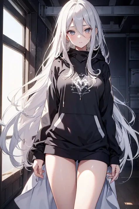 1girl, {Solitary}, Upper Body ,{{ {Watching at viewer}}}, Arms at your sides, Concept Art, white Background, simple Background, White hair, Silver gradient hair , Composite cloth, Asymmetrical clothes, Virtual YouTuber, best quality, masterpiece, Dynamic A...