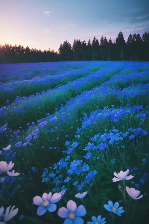 a close up of a bunch of blue flowers in a field, a picture by Anato Finnstark, flickr, hurufiyya, blue flowers bloomed all over, blue flowers, blue flower field, mediumslateblue flowers, lots blue colours, crown of blue flowers, pale blue eyes!, blue flow...