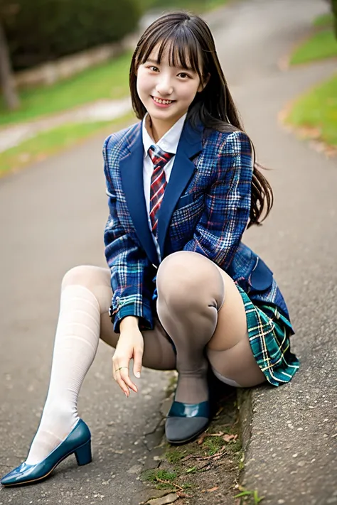 (8K), (highest quality: 1.2), (realistic), (realistic: 1.37), ultra high resolution, (1 girl、17 years old), cute, smile, closed mouth, beautiful details, beautiful nose, wet hair, giant dulcefo, pork, thighs，Self snap,High school Student Uniform,(A simple ...