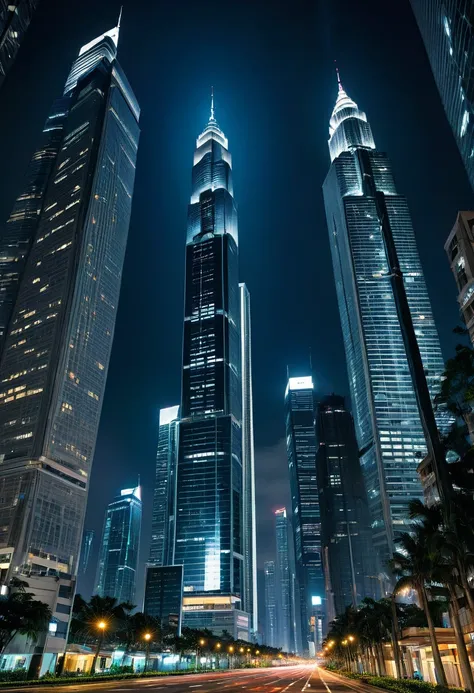 towering skyscrapers at night