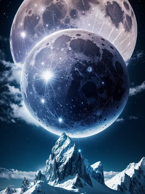 Crystal image of moon in sky