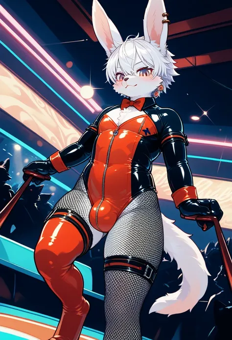 Highest quality, Highest quality, High quality illustrations, masterpiece, Ultra-high resolution, Detailed Background, club, Disco, Absurd, Perfect Anatomy, Performance, Good lighting, Shadows in the movie(kemono, Furry Personification), Rubber suit, Rubbe...