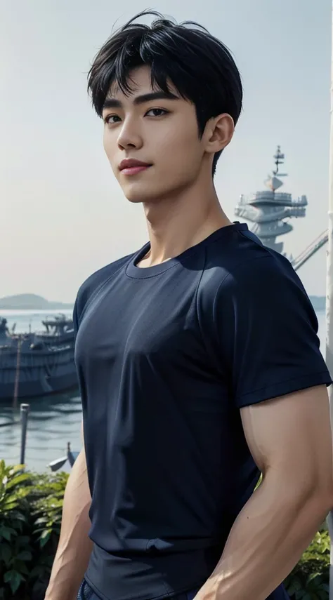 (As a matter of fact, Masterpiece, 8k HD, good light quality, sportswear, fit the face, complicated details), A handsome and muscular young Korean man., Have muscles, (Buzzcut short hair:1.5)  ,(Broad shoulders:1.3), 20 years old, be happy, smile brightly,...