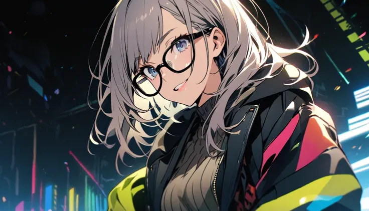 diagonal, bright、Glasses、woman、Jacket、stylish