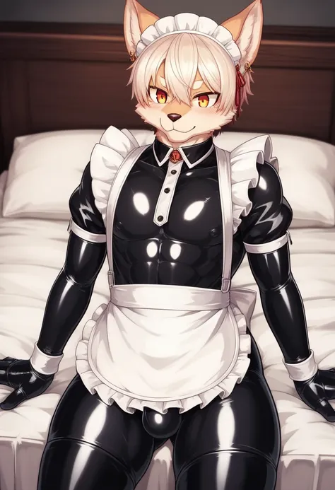 Highest quality, Highest quality, High quality illustrations, masterpiece, Ultra-high resolution, Detailed Background, room, On the bed, Absurd, Perfect Anatomy, Performance, Good lighting, Shadows in the movie(kemono, Furry Personification), Rubber suit, ...