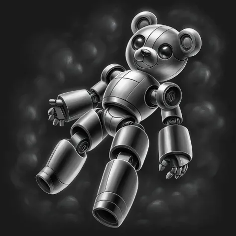 teddy bear robot in charcoal art style