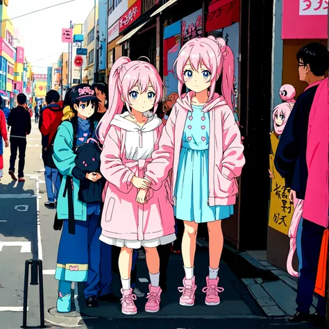 kawaii anime girl standing on the street in kawaii anime