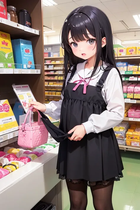 ((Young  girl、Primary school students))Shopping at the supermarket and waiting in line at the cash register、There are items in the basket、Pick up and select the product、Merchandise Shed、Have a basket、Inserting a vibrator into your、shame、blush、Pussy juice o...