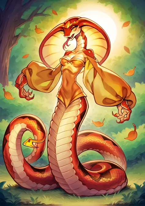 (lamia), full body shot, 1girl, monster girl, snake girl, reptile tail, snake tail, snake body from waist down, forked tongue, l...