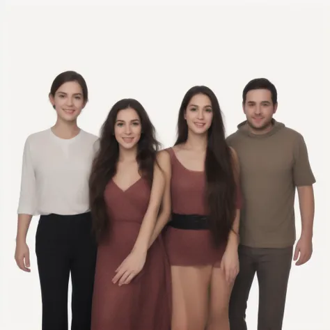 there are four people together in a group posing for a photo, Full length portraits, Cardboard box cutting, Full body portrait, Full length portrait de un grupo, realistic Full length portrait, Hispano, Full body or portrait, medium poly, Realistic full bo...