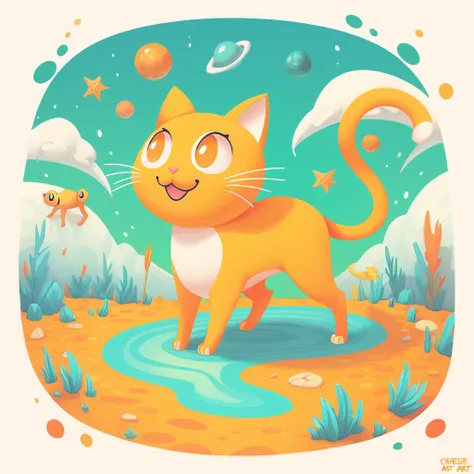 cat on a alien world in cheese art style