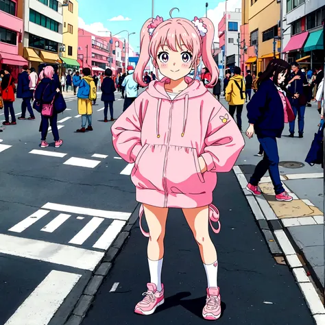 kawaii anime girl standing on the street in kawaii anime