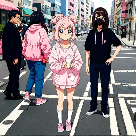 kawaii anime girl standing on the street in kawaii anime