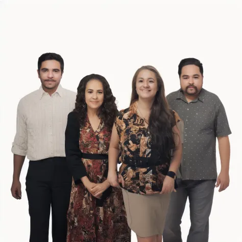 there are four people together in a group posing for a photo, Full length portraits, Cardboard box cutting, Full body portrait, Full length portrait de un grupo, realistic Full length portrait, Hispano, Full body or portrait, medium poly, Realistic full bo...