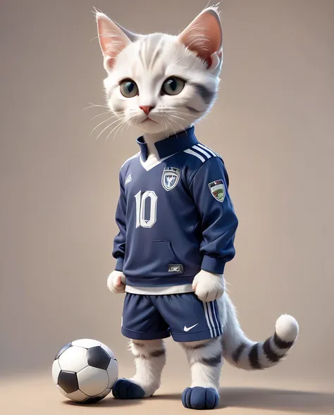 Kitten wearing a soccer uniform　Full body shot, looking straight into the camera