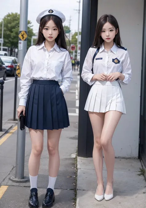 high school girl、 years old、the right foot、the right move、{white panties under the navy blue pleated skirt of the uniform:1.5}、b...