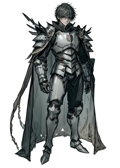 1boy ,armor, well-muscled man, nice clothes, cloak, templar knight (high resolution, high detail, best quality), 
black backgrou...