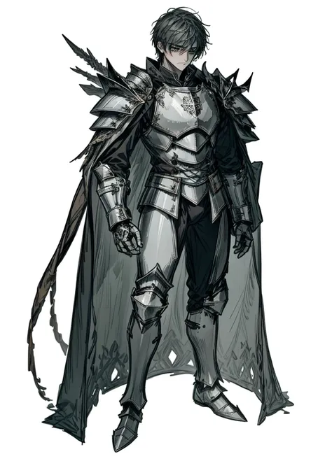 1boy ,armor, well-muscled man, nice clothes, cloak, templar knight (high resolution, high detail, best quality), 
black backgrou...