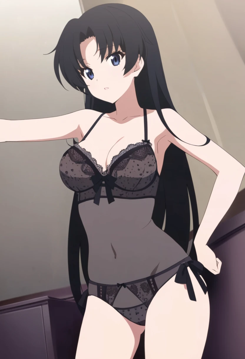 girl, anime, sexy, lingerie, black hair 