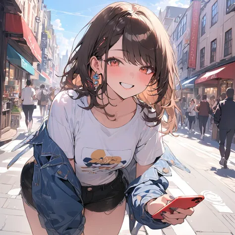 (masterpiece:1.5), highest quality, Super detailed, very detailed, exquisite, 16k, Full HD, very aesthetic, absurdres, anime style, 1girl, high school girl, beautiful, female, super sexy girl, 18 years old, shoulder-length brown hair, brown hair, joyful sm...