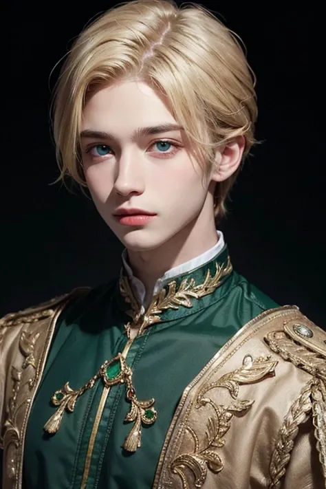 Boy with blond hair and emerald green eyes 