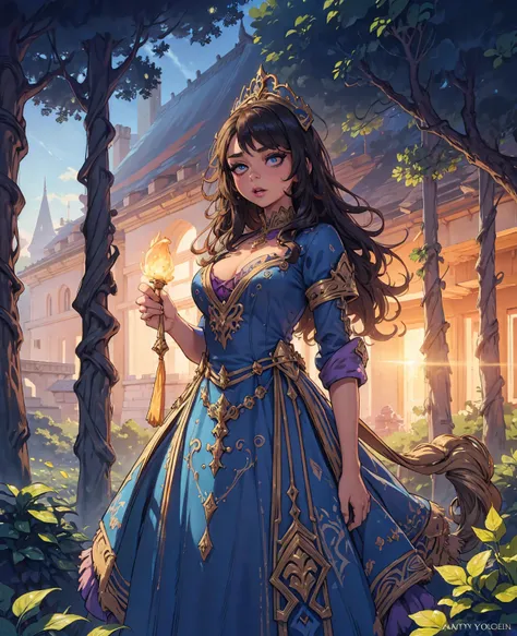 a peasant girl in a fantasy world, sarah hyland, detailed face and eyes, beautiful ornate dress, flowing hair, standing in a med...