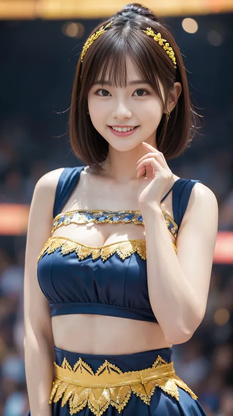 Highest quality, masterpiece, Ultra-high resolution, (Realistic:1.4), Beautiful woman, ((Big Breasts)), (((Short Bob))), Beautiful Skin, Fine skin, 魅惑的なsmile, Background blur, smile, Hair over the ears, Cute Japanese Idols,  beautiful girl, Fair skin, Volu...