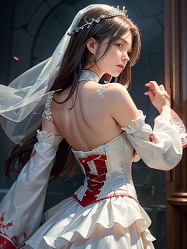 ((Highly detailed CG Unity 8k wallpaper)), masterpiece, Super detailed, floating, High resolution, Sexually suggestive, (small, Extremely long white hair, Princess, White Mage, blue eyes, (It has long, wide sleeves and intricate embroidery.、A gorgeous laye...