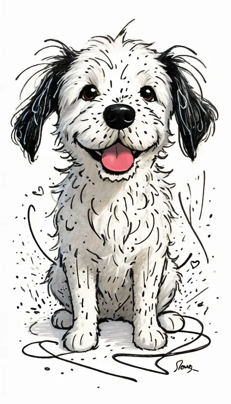 a cute dog drawn with messy scribbles,white background,by bill waterson