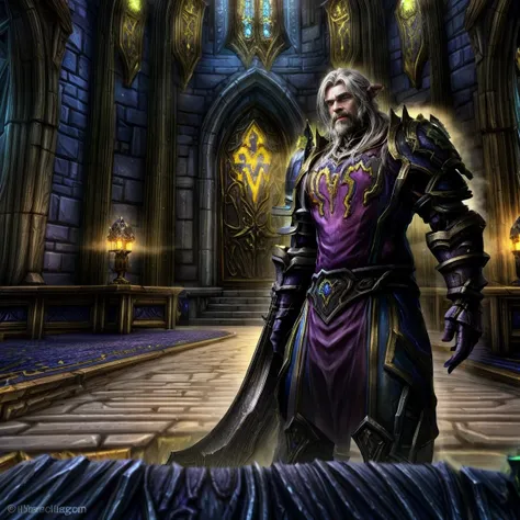 draego, a medieval knight in shining armor, standing in front of an altar in a large cathedral, dramatic backdrop, high contrast...