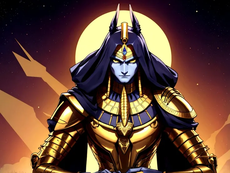 Let&#39;s detail again the image of Anubis&#39;s avatar with the specified characteristics:

### Avatar of Anubis 1 Description. **god anubis**:
   - **Appearance**: Anthropomorphic figure with jackal head.
   - **stance**: arms crossed over his chest, sym...