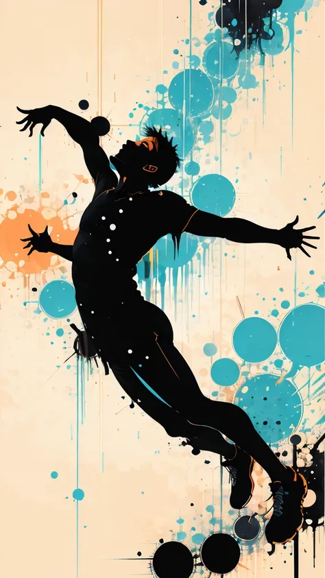 Running man silhouette:Dynamic pose:profile,Ink splash,Bold colors,Dynamically,colorful,An abstract painting that looks like a person if you look closely,Artwork,mysterious,design