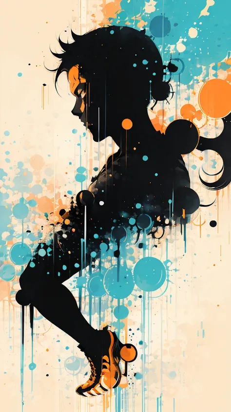 Running man silhouette:Dynamic pose:profile,Ink splash,Bold colors,Dynamically,colorful,An abstract painting that looks like a person if you look closely,Artwork,mysterious,design