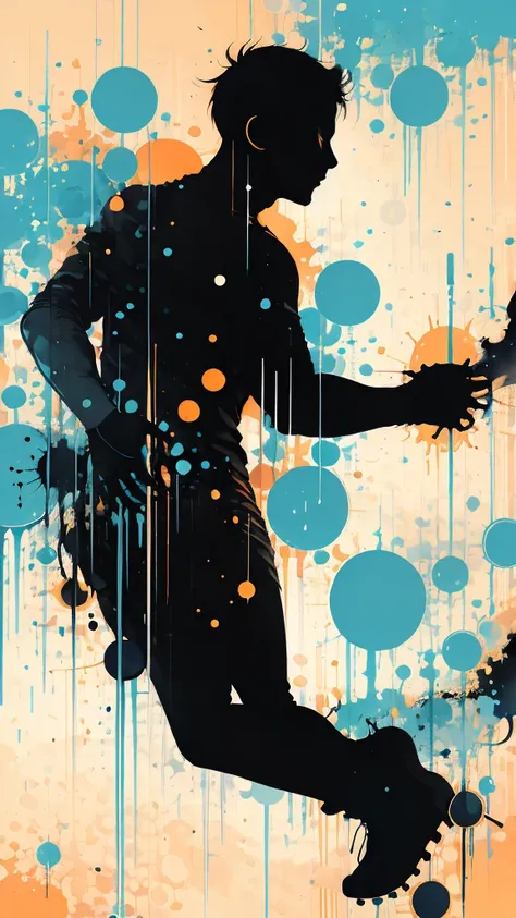 Running man silhouette:Dynamic pose:profile,Ink splash,Bold colors,Dynamically,colorful,An abstract painting that looks like a person if you look closely,Artwork,mysterious,design