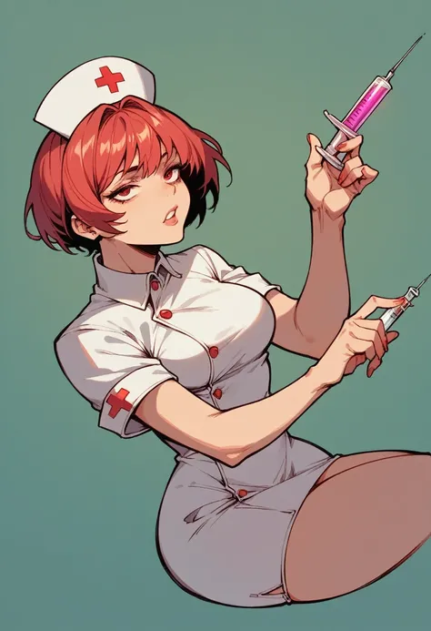 Nurse Short Hair Red Bob,huge boobies,like a syringe,exciting look 
