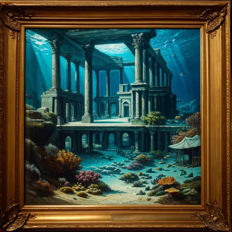 there is a painting，under the dark sea，hidden in the ancient city of r&#39;lyeh。the city is built of huge black stones，strange s...