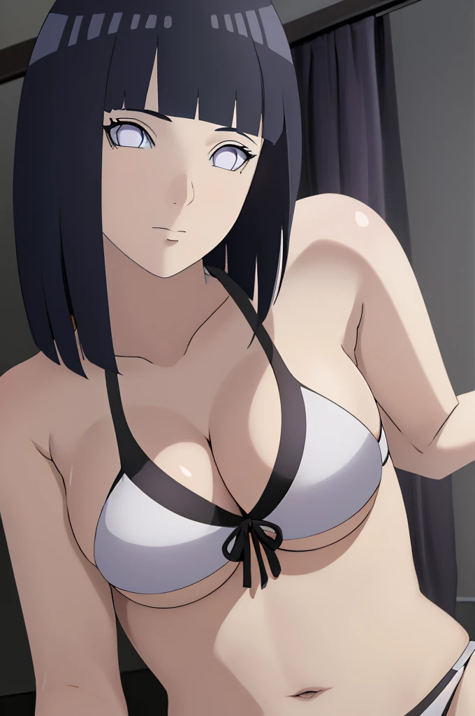 masterpiece, (intricate details), (colorful),cinematic lighting,extremely detailed CG unity 8k wallpaper ,hinata(boruto), 1girl,solo, large breasts, (hinata, hyuuga hinata, purple eyes, blunt bangs, black hair) big breasts, perfect breasts, large breasts, ...