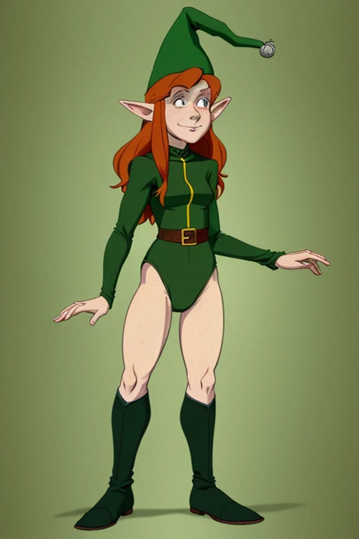 a redhead cartoon character dressed in a green outfit, leotard, very muscular, young half elf wizard, a young male wizard, half-elf time wizard, granny weatherwax, 1980s cartoon, animated episode still, norman rockwel, witch academia, portrait of a young e...