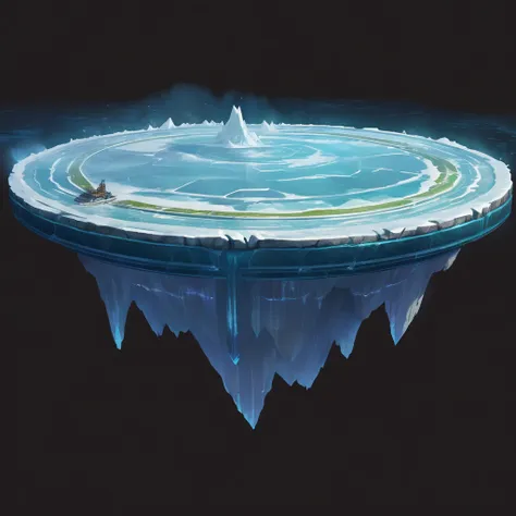 there is a very large iceberg，has a circular structure, painted as a game concept art, luminescent concept art, stylized concept...