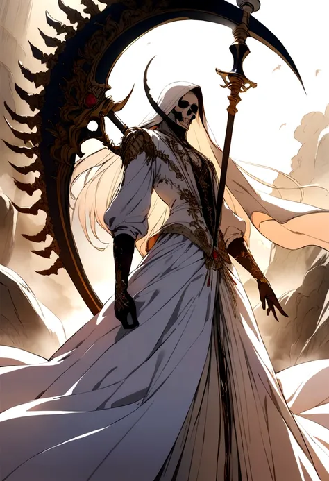 death with white clothes and scythe