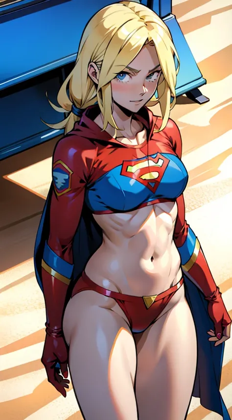 アニメ cel-shading Supergirl, bikini, on the beach in ((anime + manga + comics + cartoon) style) 