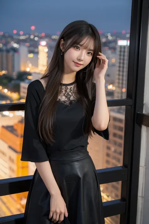 (masterpiece:1.3), (best quality:1.1), (8k, ultra detailed, ultra high res:1.2), ((anime style)), perfect 5 fingers, perfect anatomy, on right, 
1girl, BREAK A-line skirt,black skirt, ((lace tops)), 
BREAK long hair, wavy hair, black hair, 
(small breasts:...