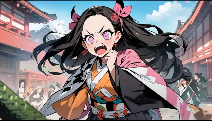 Demon Slayer,Japanese cartoons,Astonishing, masterpiece,Full color,Nezuko