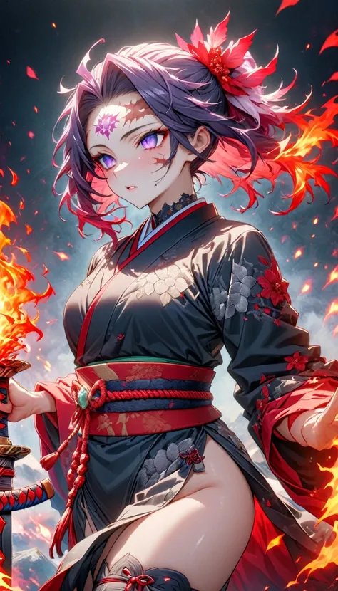 Super detailed, High resolution, Absurd, High resolution, masterpiece,  Kimetsu no Yaiba, Fantasy, petal, Red flower, good looking, sexy man Grabbing a sword, alone, magic, , Highest quality, Highly detailed face and eyes, fire, Grabbing a sword、Characteri...