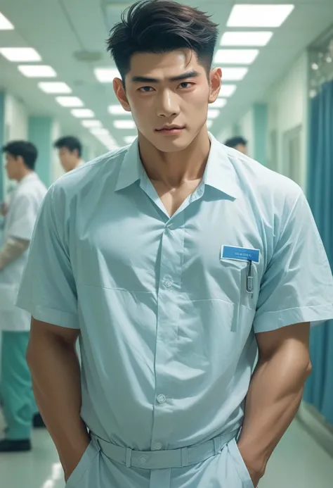 Men，（Chinese Face），shirt，Positive face，8K ，Handsome，Hospital，Vision