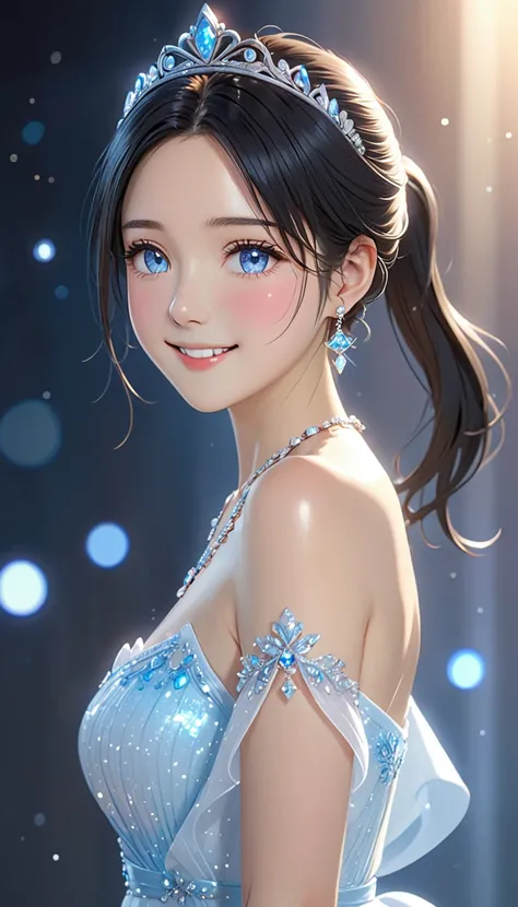 National Science Foundation,masterpiece,High resolution,8K,art,refer to,3D,realism,Kyoto Animation Style,Your Name movie style,Looking into the camera,Soft Light,Glowing Skin,(1 female: 1.3),(alone: 1.4),(((Black Hair))),(((ponytail))),(((nice,Shiny prince...