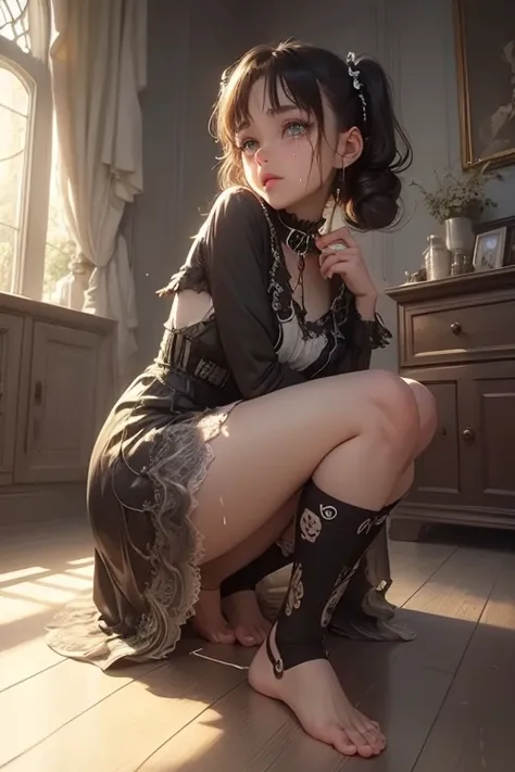 Big eyes、Black Room、
The whole body is wet、An excited look、Dark Gothic Makeup、Dark Metal、Large margins、Patchy duplex、Eyes prone to black eyes、Long eyelashes、cute、
room made of stone girl、Gothic dress with collar、Knee-high socks、Twin tail hair、Beautiful and...