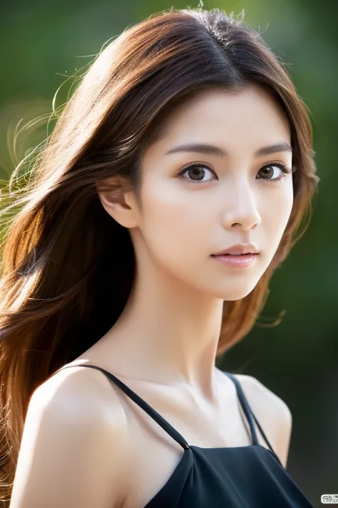 1female(Skinny Japanese woman, age of 30, cute face, detailed face, eye color brown, detailed eyes, long straight hair, black, small breasts, very thin waist, slender legs, perfect human body structure, dynamic pose, wearing beautiful heart neck dress, loo...