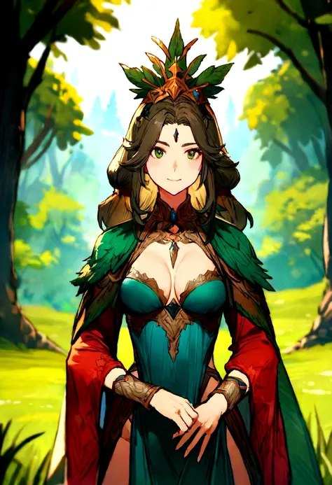 best quality, very good, 1.60,000, ridiculous, Very detailed, queen of the forest，The background is grassland ((A masterpiece full of fantasy elements))), ((best quality)), ((Intricate details)) (8K)