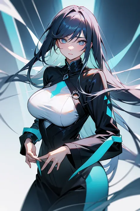 one，Black long hair，Dissemination，Light blue pupils，Big breasts，Humanity，gentle，Azur route style，Casual wear